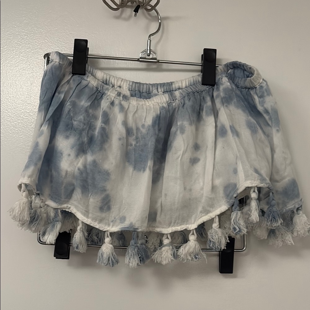 Blue and White Ruffled Crop Top
